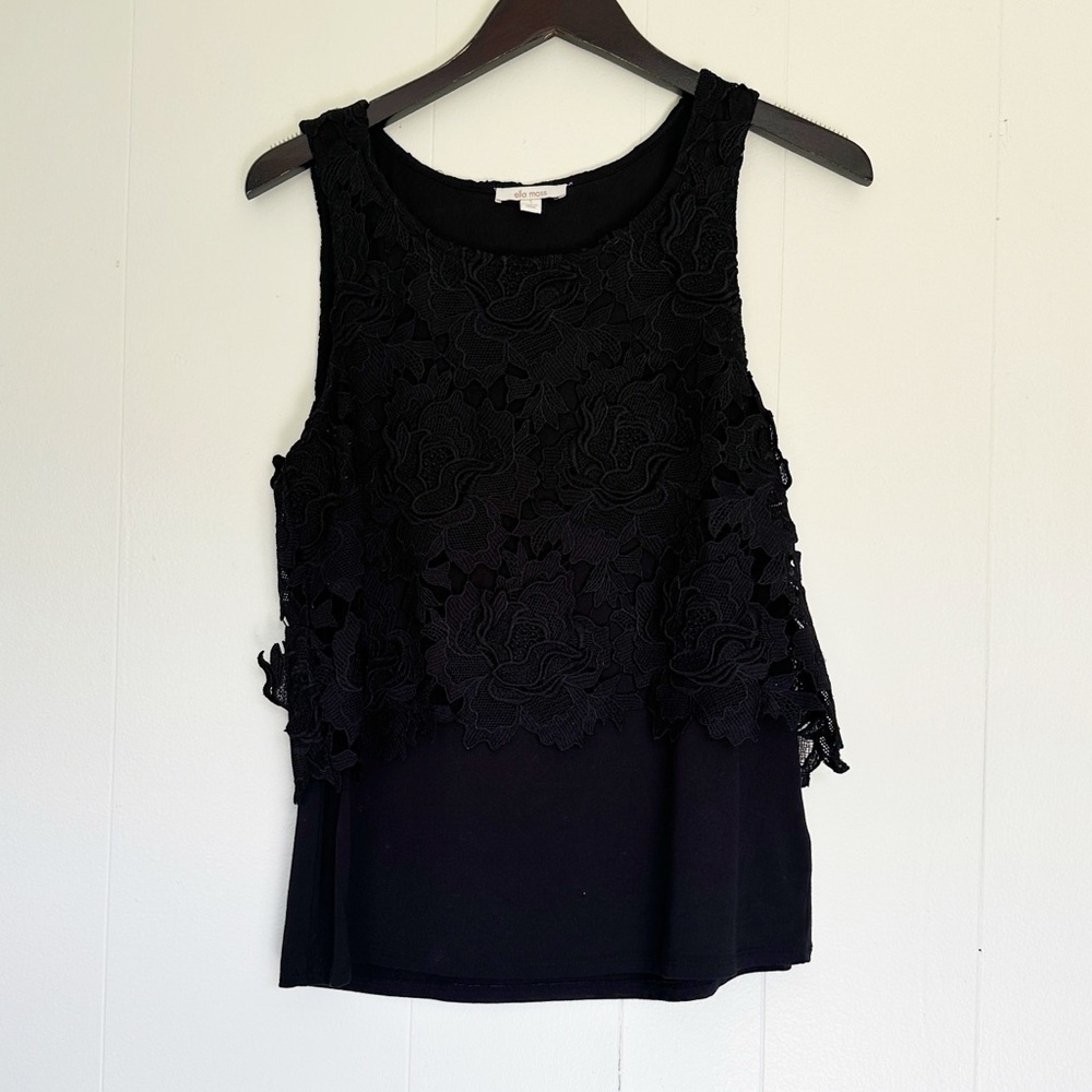 ELLA MOSS Black Tank Sleeveless Lace Overlay Small